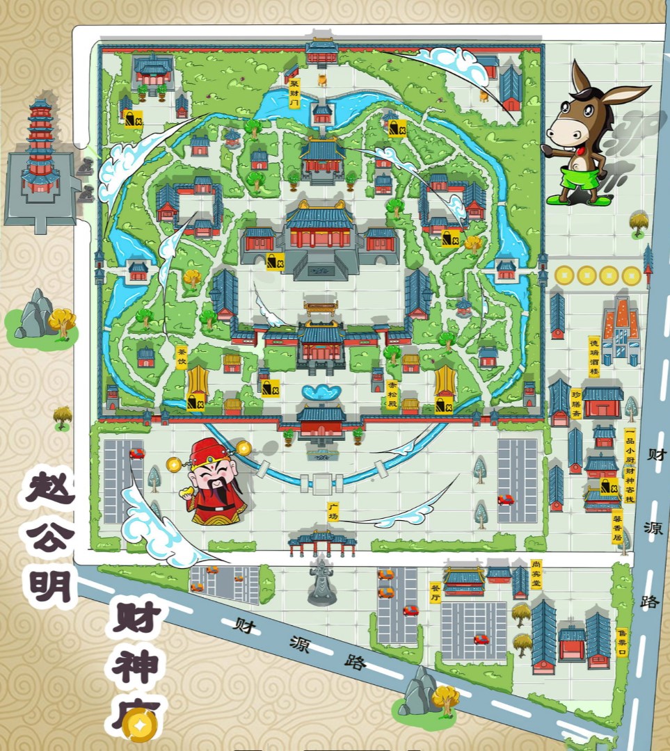 东城街道寺庙类手绘地图